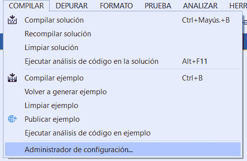 VS - COMPILAR - Administrador de configuración