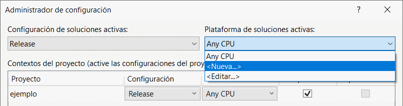 VS - COMPILAR - Adeministrador de configuración - Nueva Plataforma